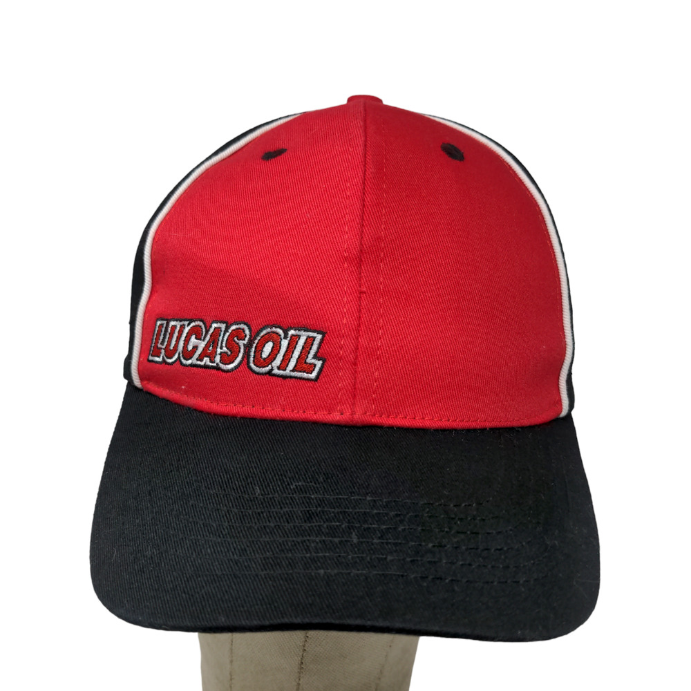 Lucas Oil Men's Snapback Hat Black Red Adjustable Embroidered Logo